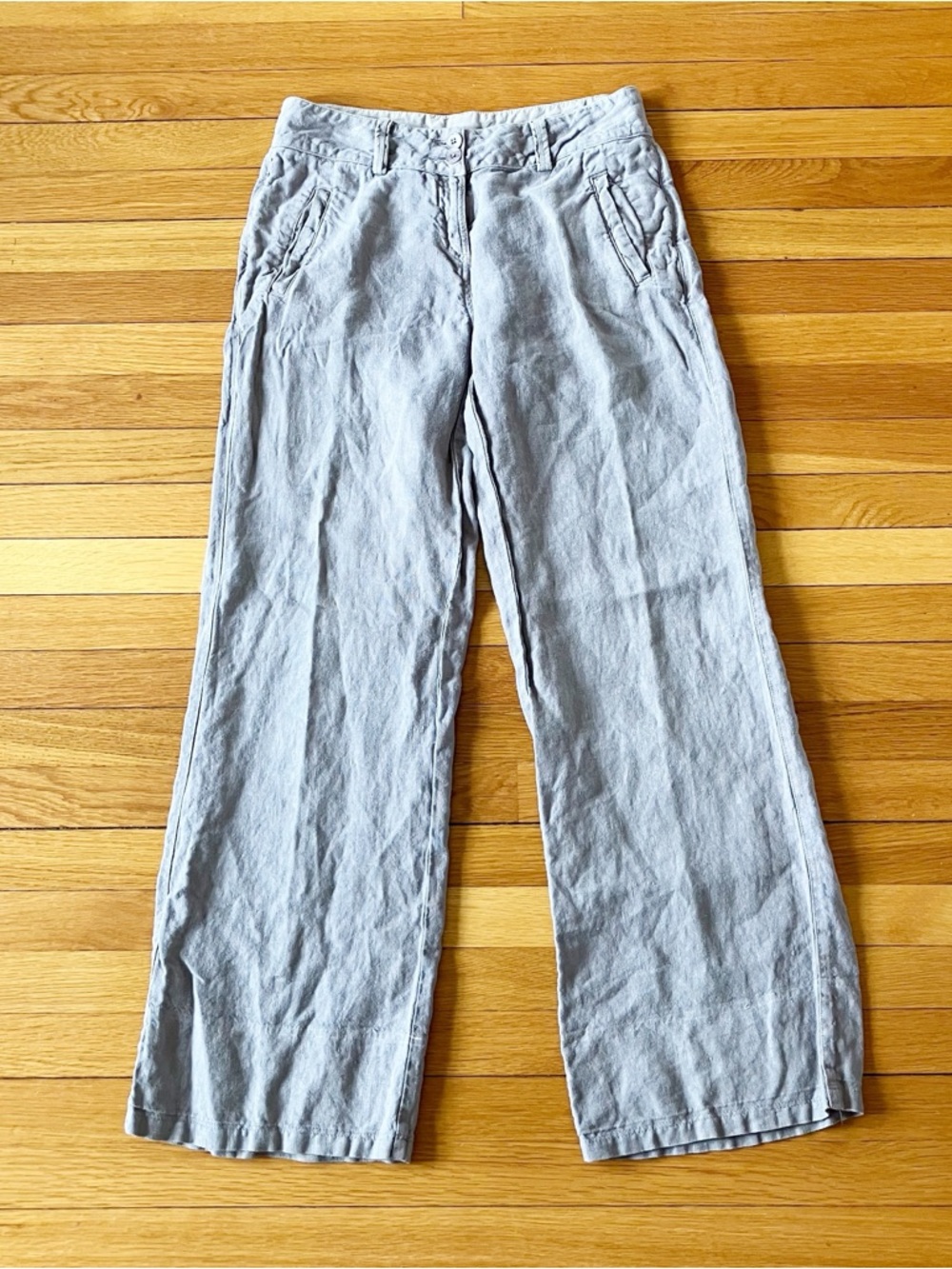 Poetry Grey 100% Linen Lightweight Lagenlook Summer Mid-Rise Wide Leg Pants 8